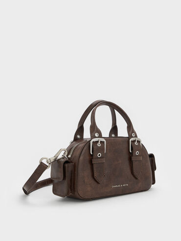 Blaise Buckle-Strap Side-Pocket Bowling Bag, Distressed Coffee, hi-res