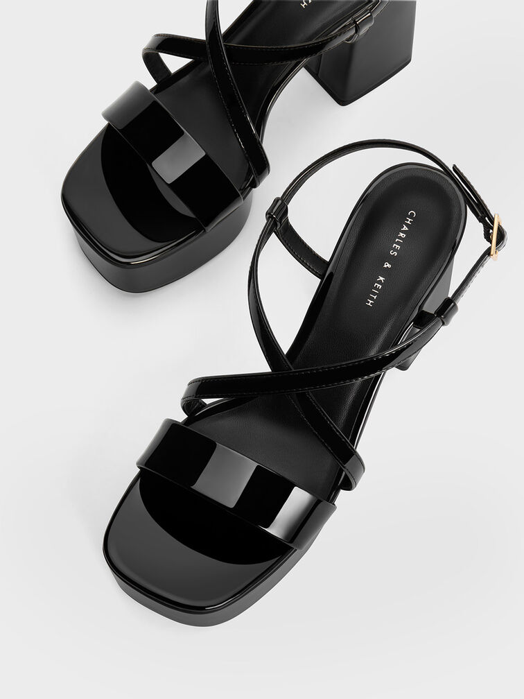 Patent Crossover Strap Platform Sandals, Black Patent, hi-res