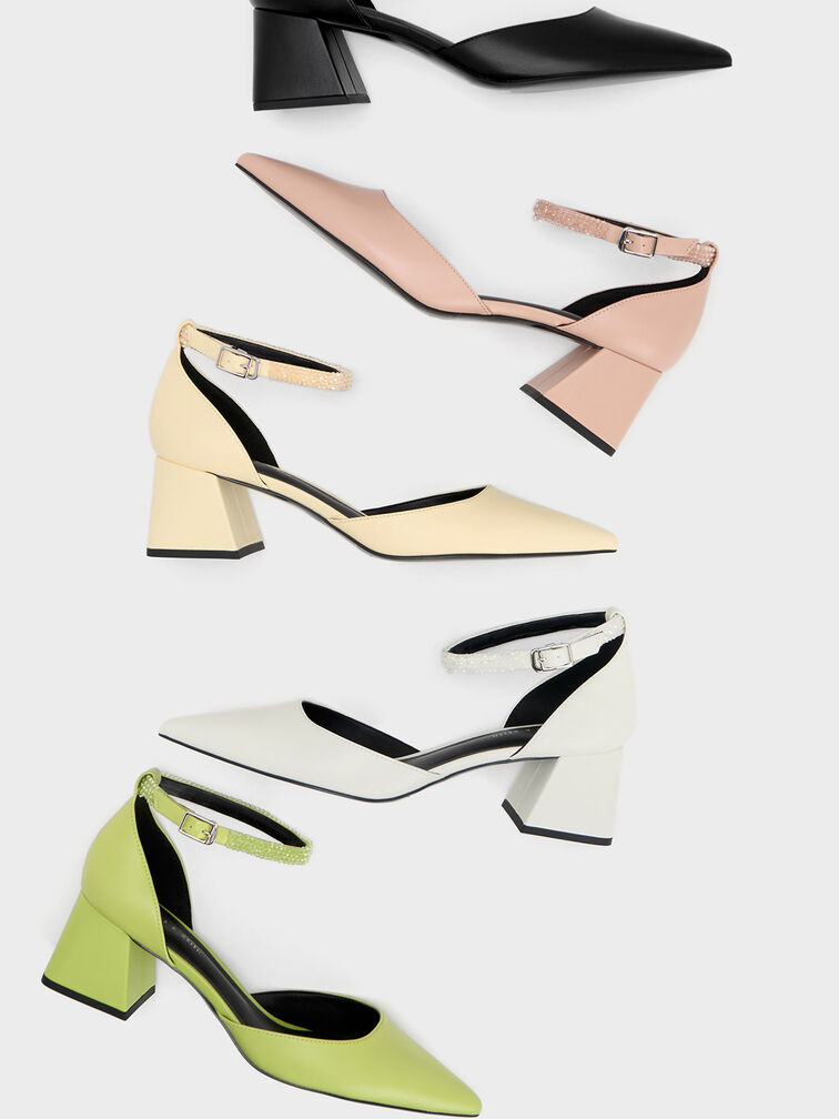 Beaded Ankle-Strap D'Orsay Pumps, Lime, hi-res