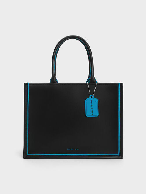 Jump Contrast-Trim Tote Bag, Black, hi-res