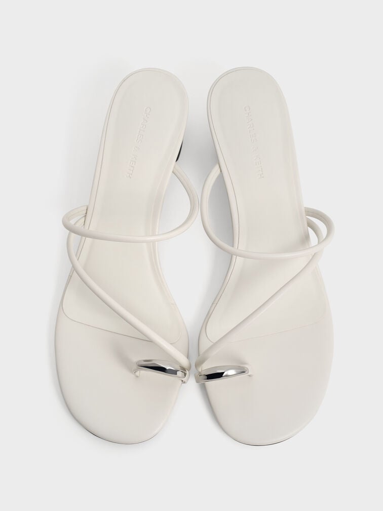Metallic-Accent Strappy Toe-Ring Heeled Sandals, Chalk, hi-res