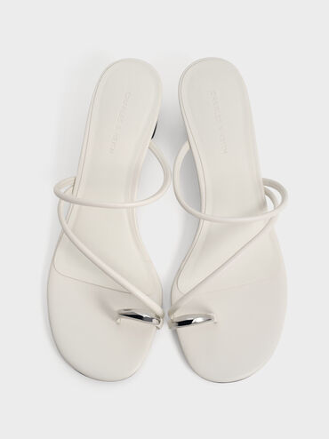 Metallic-Accent Strappy Toe-Ring Heeled Sandals, Chalk, hi-res