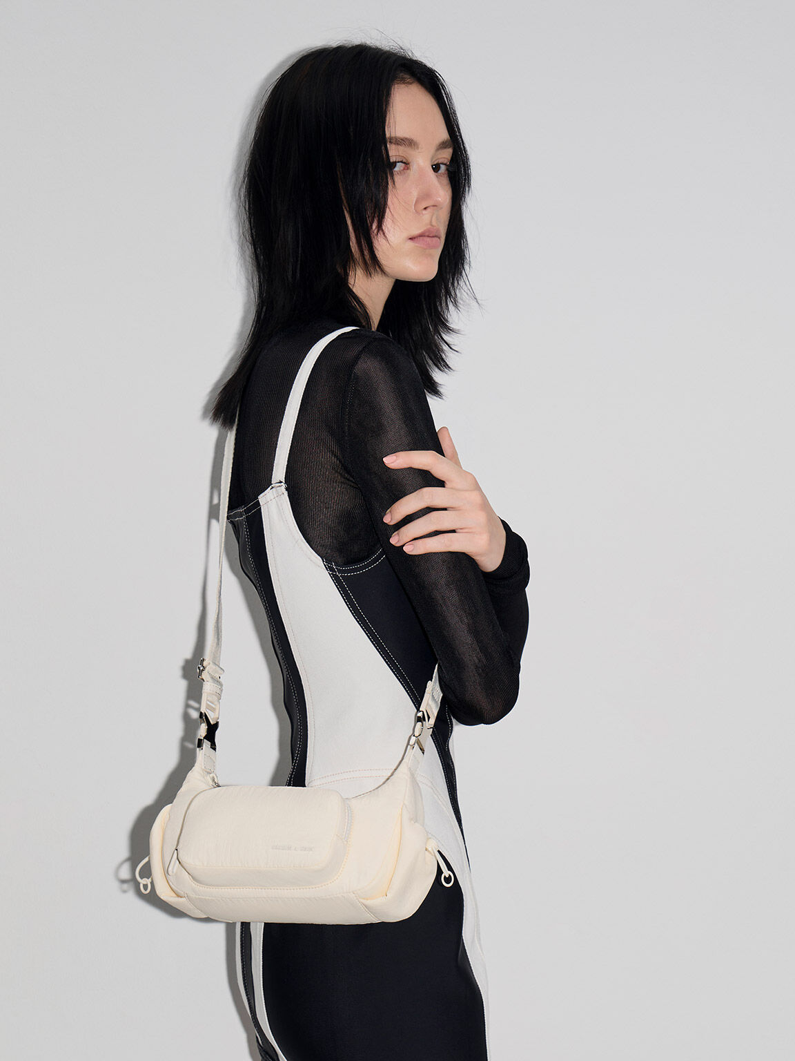 Cream Soleil Nylon Shoulder Bag CHARLES KEITH IN