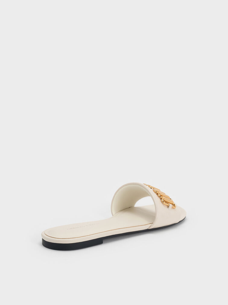 Metallic-Accent Slide Sandals, Chalk, hi-res