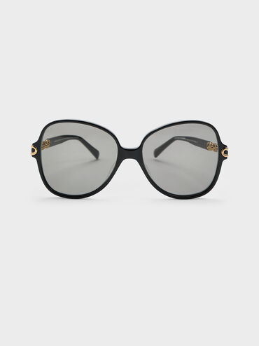 Delaney Recycled Acetate Chain-Link Butterfly Sunglasses, Black, hi-res