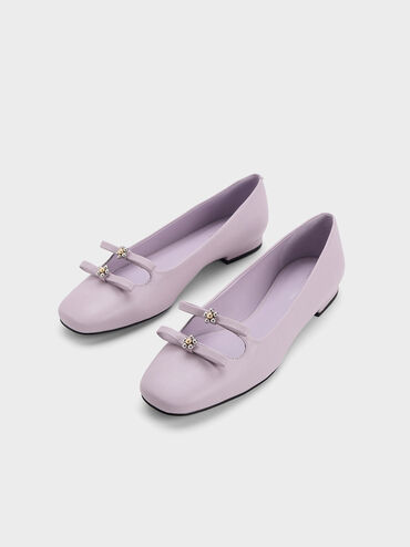 Floral Beaded Bow Ballerinas, Lilac, hi-res