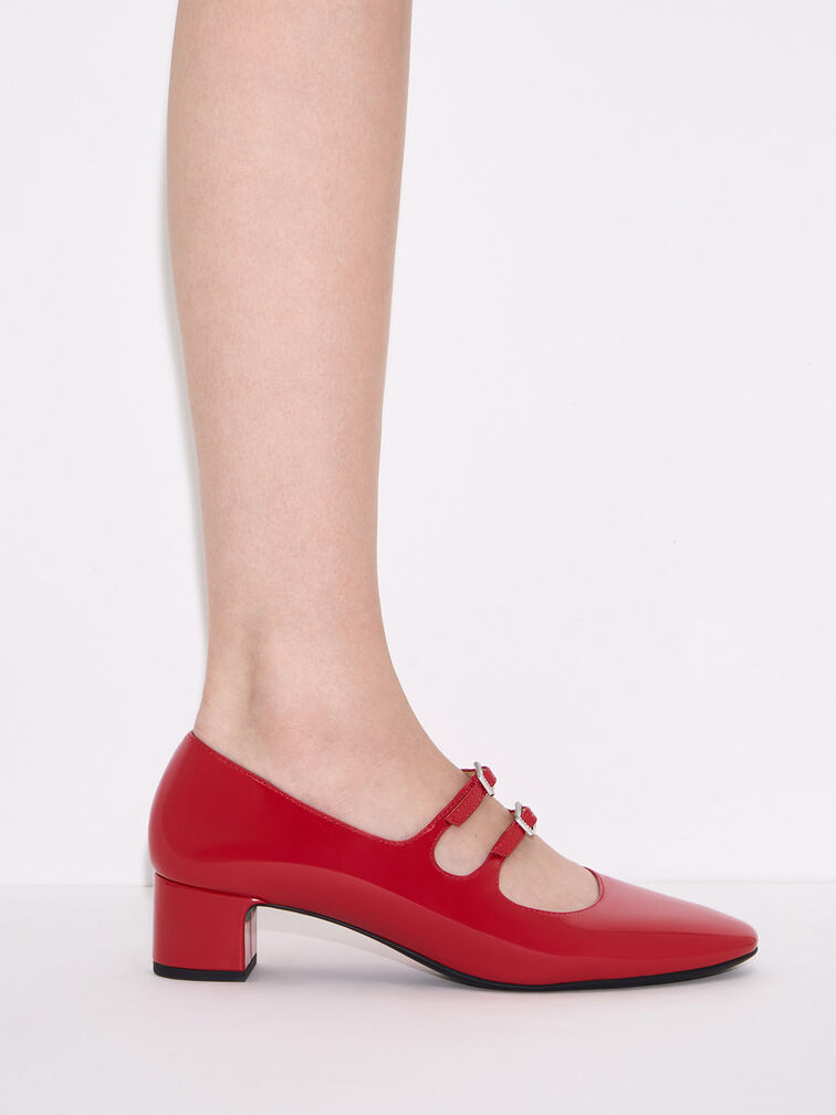 Clementine Double Crystal-Buckle Mary Jane Pumps, Red, hi-res