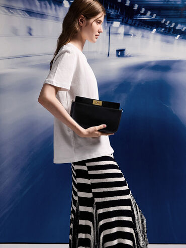 Lennie Chain-Handle Shoulder Bag, Black, hi-res