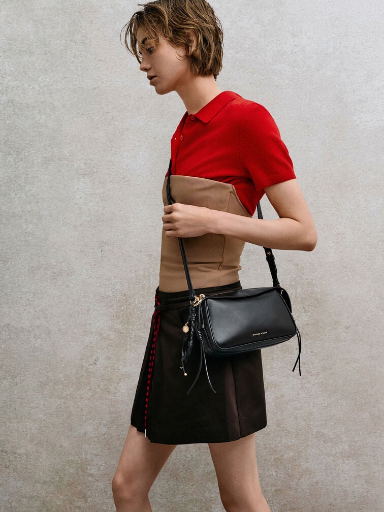 Mini Haylen Braided-Charm Shoulder Bag, Black, hi-res