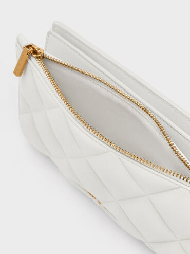 Danika Quilted Long Wallet, White, hi-res