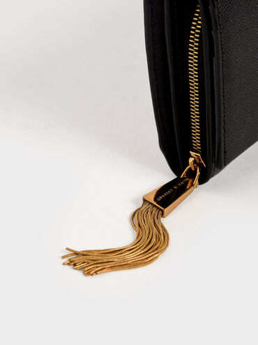 Tassel Detail Long Wallet, Black, hi-res