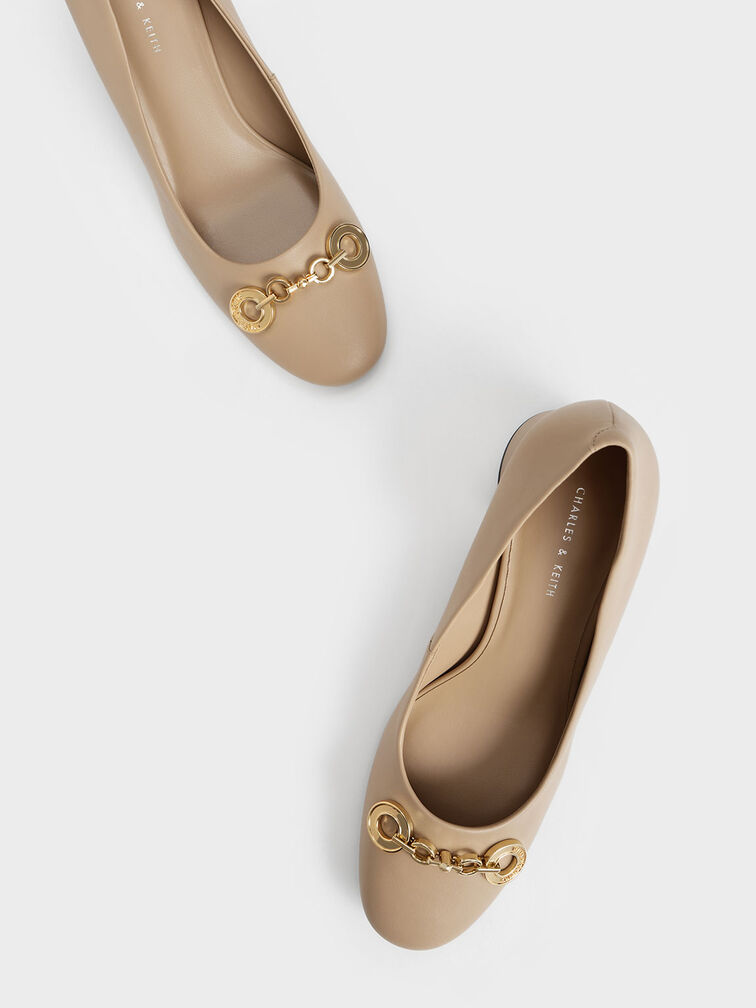 Circle Chain-Link Cylindrical Heel Pumps, Nude, hi-res