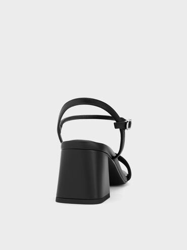 Strappy Trapeze-Heel Sandals, Black, hi-res