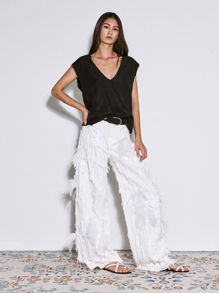 Crossover Toe-Ring Sandals, Chalk, hi-res