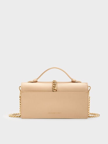 Taisia Satin Chain-Strap Envelope Bag, Champagne, hi-res