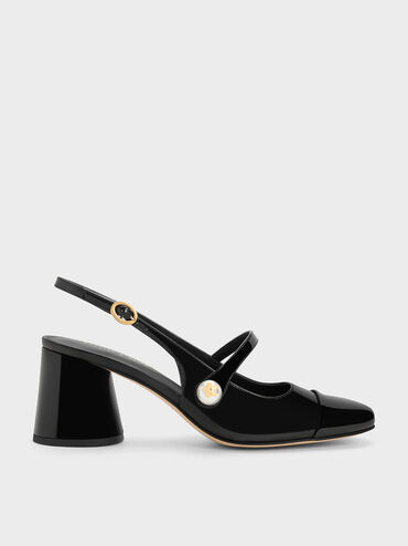 Aeryn Pearl Embellished Patent Slingback Pumps, Black Patent, hi-res