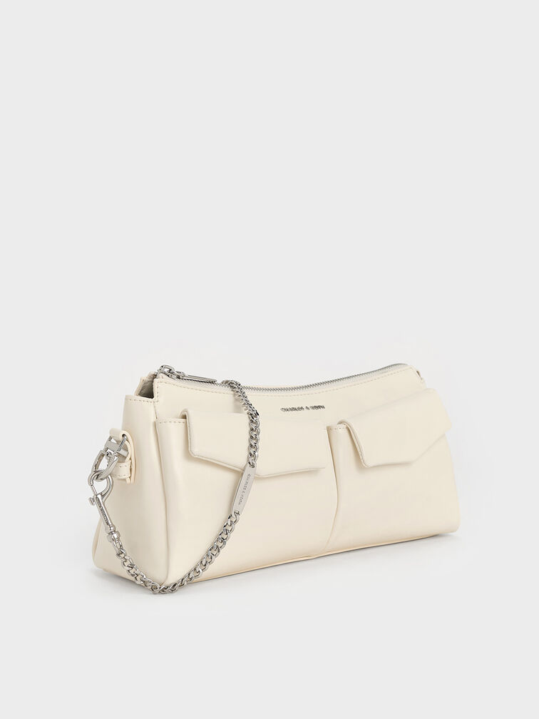 Rachel Elongated Front-Pocket Chain-Handle Bag, Cream, hi-res