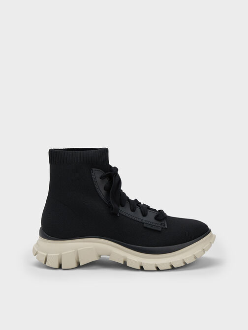 Knitted Sock High-Top Sneakers, Black, hi-res
