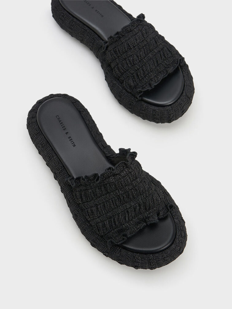Nuala Ruched Flatforms, Black, hi-res