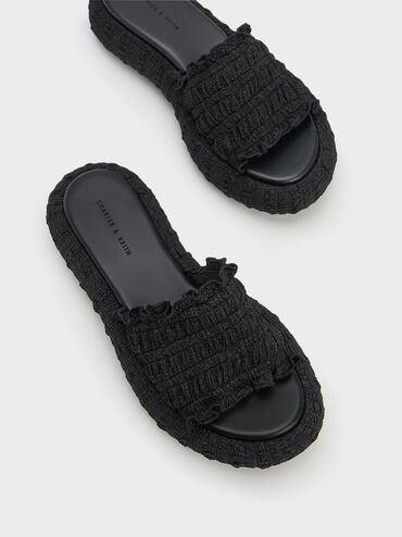Nuala Ruched Flatforms, Black, hi-res
