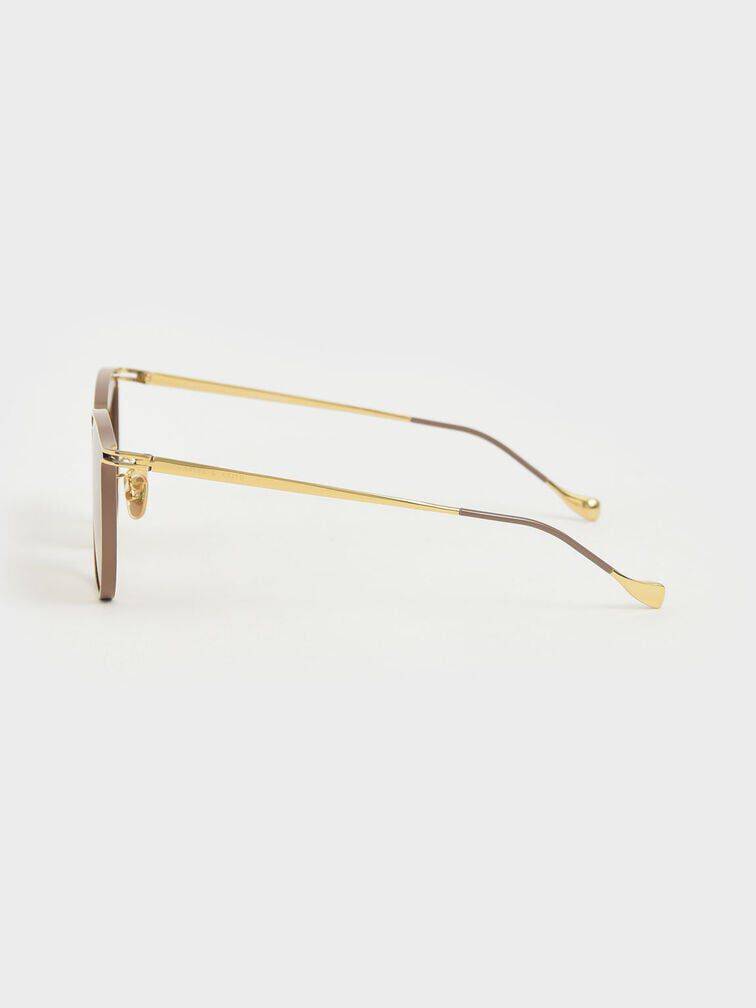 Two-Tone Wire Frame Butterfly Sunglasses, Taupe, hi-res
