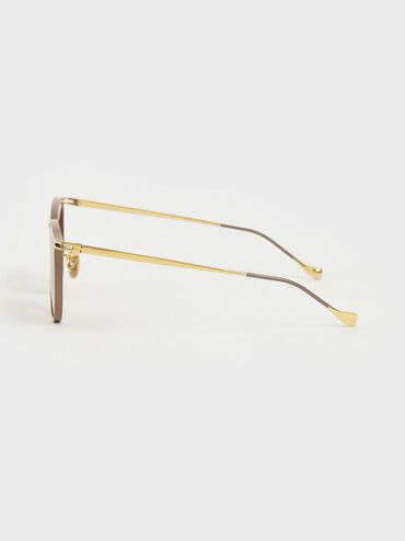 Two-Tone Wire Frame Butterfly Sunglasses, Taupe, hi-res