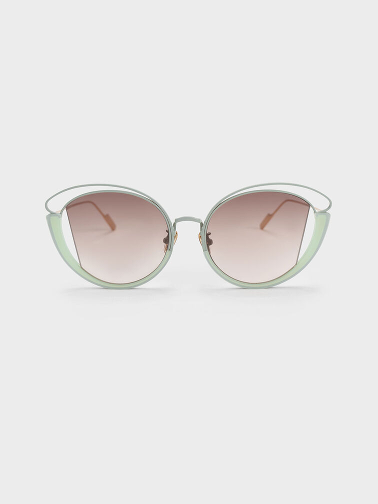 Cut-Out Wireframe Oval Sunglasses, Mint Green, hi-res