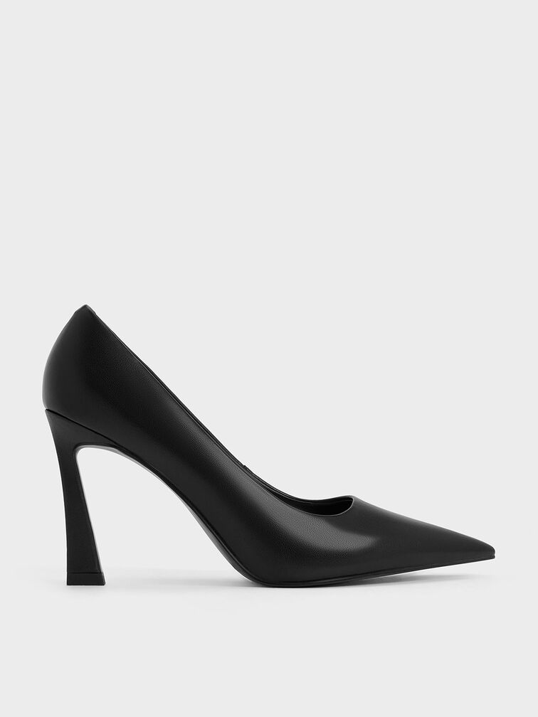 Pointed-Toe Trapeze-Heel Pumps, Black, hi-res
