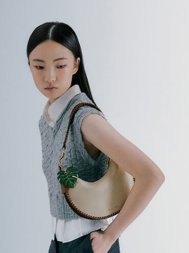 Blume Canvas Braided Curved Hobo Bag, Taupe Canvas, hi-res