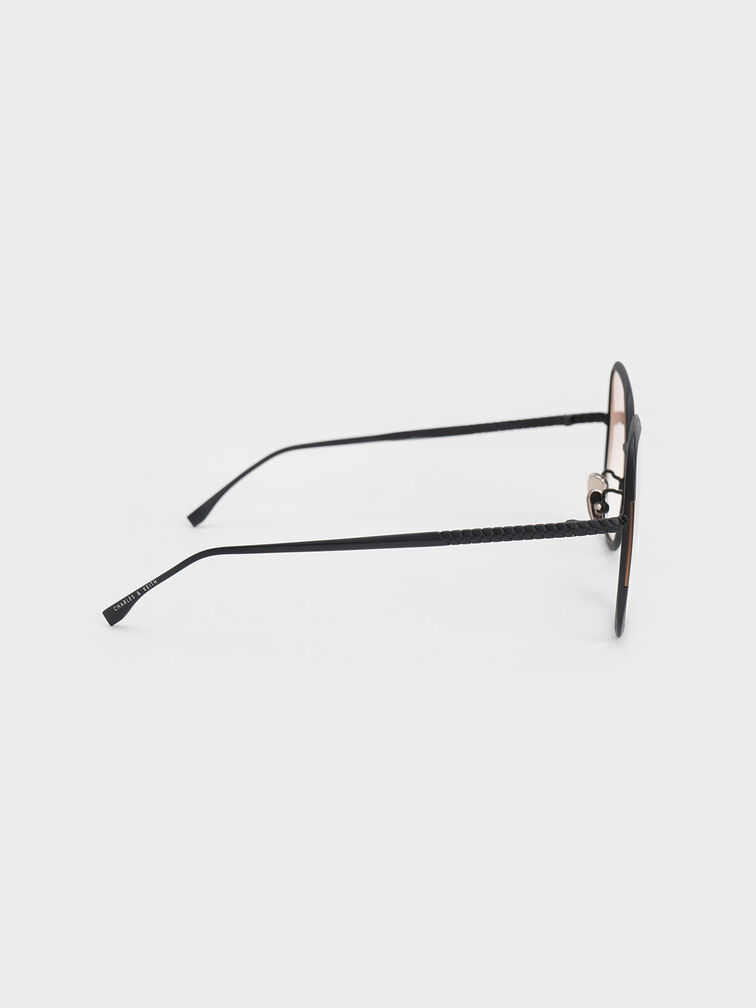 Braided Temple Butterfly Sunglasses, Black, hi-res