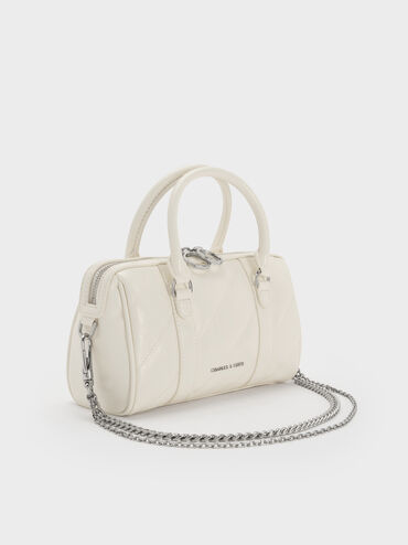 Philomena Panelled Chain-Handle Bowling Bag, Cream, hi-res