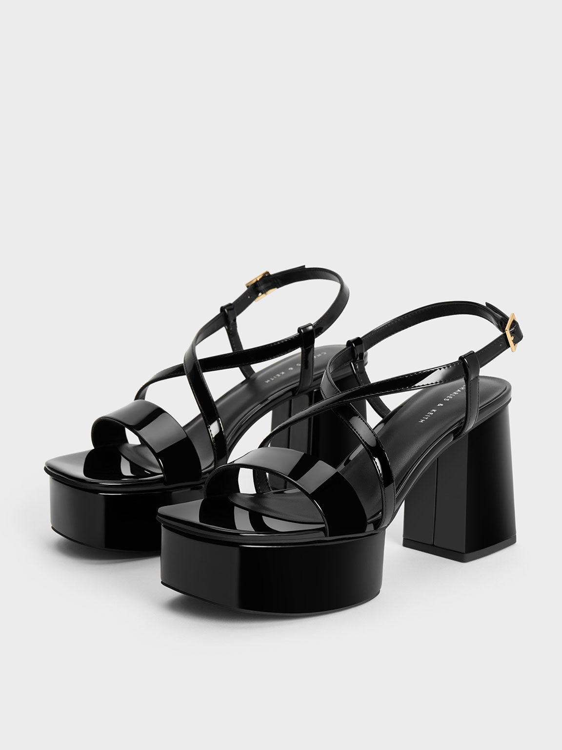 Patent Crossover Strap Platform Sandals Black Patent