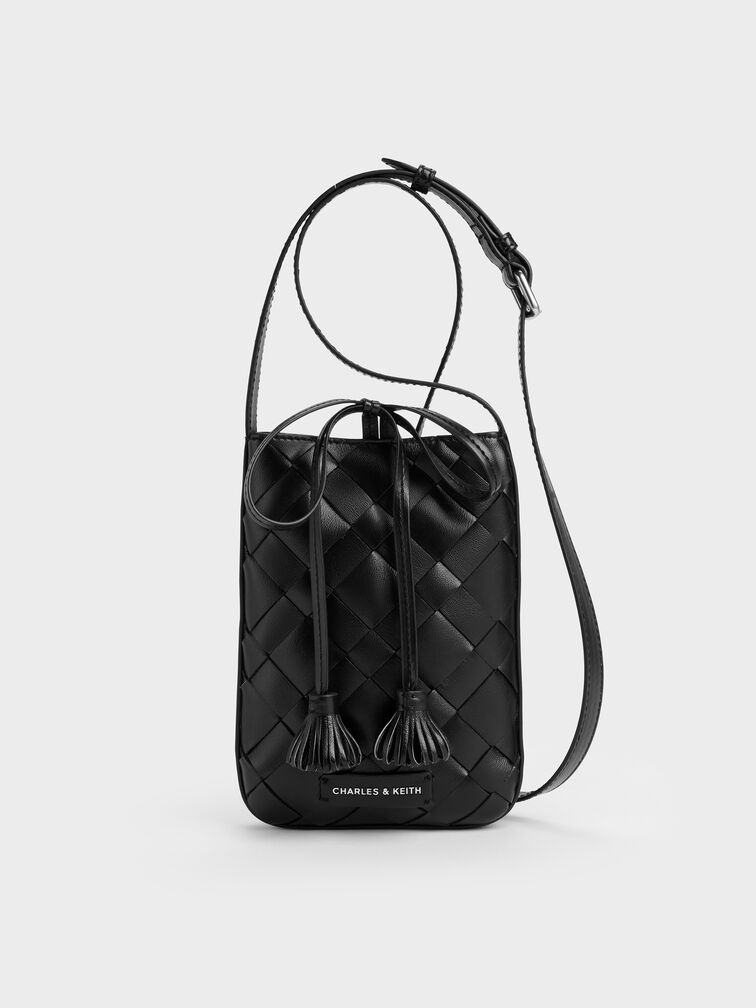 Ivette Woven Tassel Pouch, Noir, hi-res