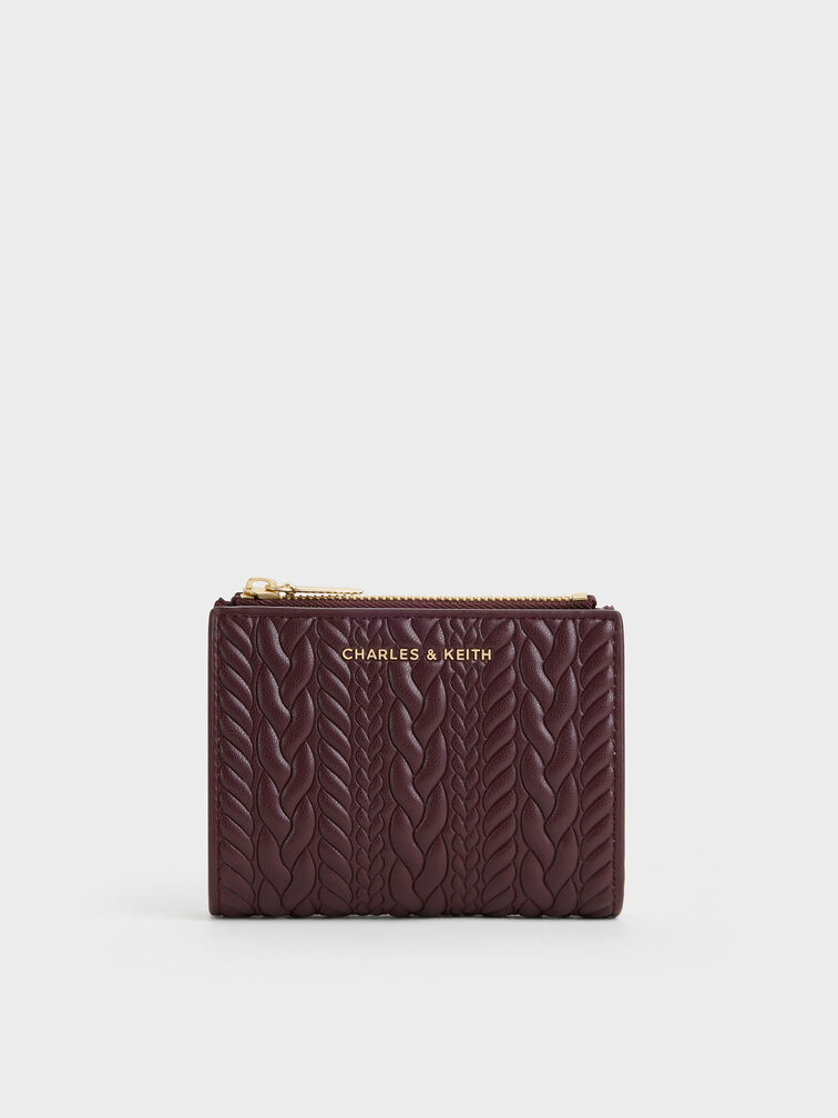 Apolline Textured Top-Zip Wallet, Wineberry Red, hi-res