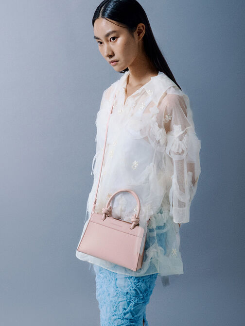 Sabine Knotted-Handle Trapeze Tote Bag, Light Pink, hi-res