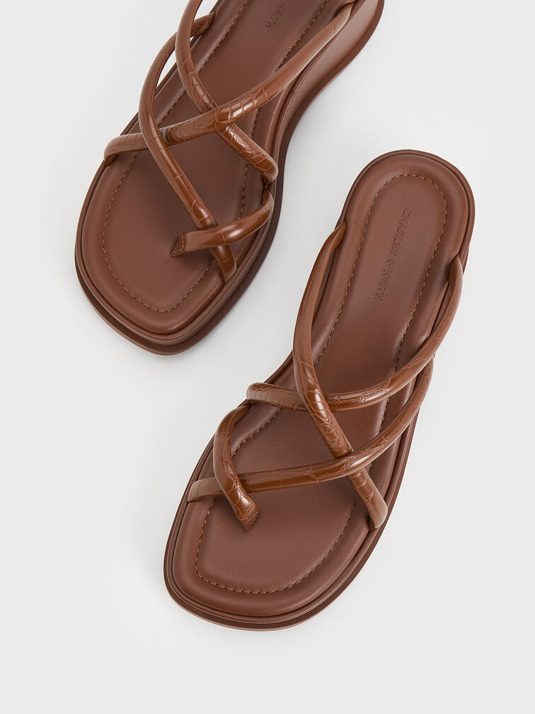 Strappy Tubular Wedge Sandals, Animal Print Brown, hi-res