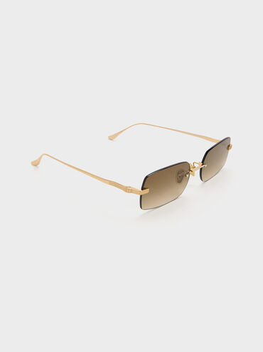 Easton Rimless Rectangular Sunglasses, Gold, hi-res