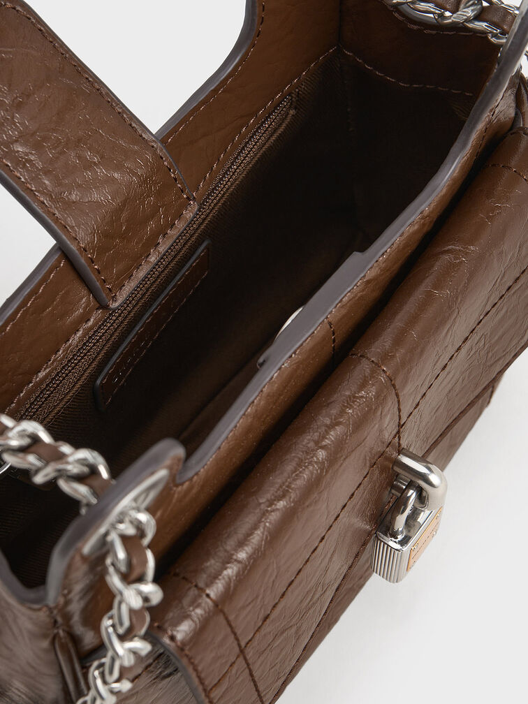 Suki Crinkle-Effect Padlock Shoulder Bag, Dark Brown, hi-res