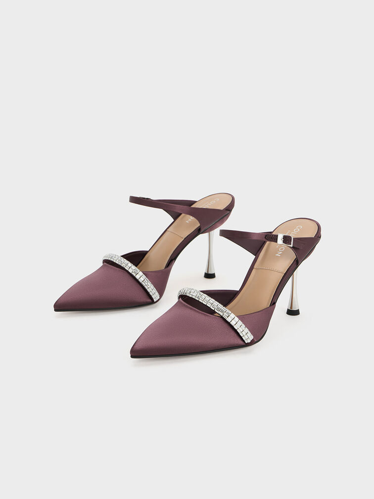 Demi Recycled Polyester Embellished Pointed-Toe Mules, Prune, hi-res