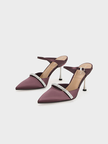 Demi Recycled Polyester Embellished Pointed-Toe Mules, Prune, hi-res