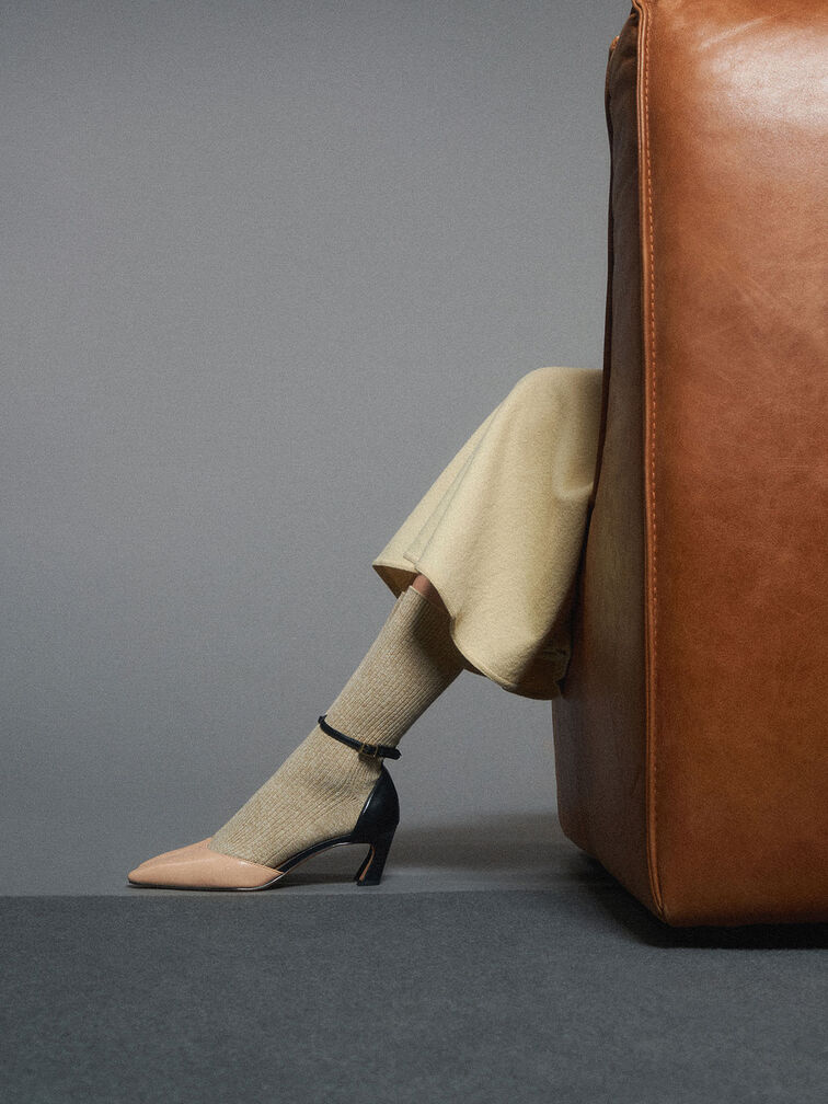 Slant Heel Ankle Strap Pumps, Multi, hi-res