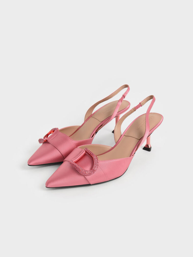 Gabine Gem-Embellished Slingback Pumps, Coral Pink, hi-res