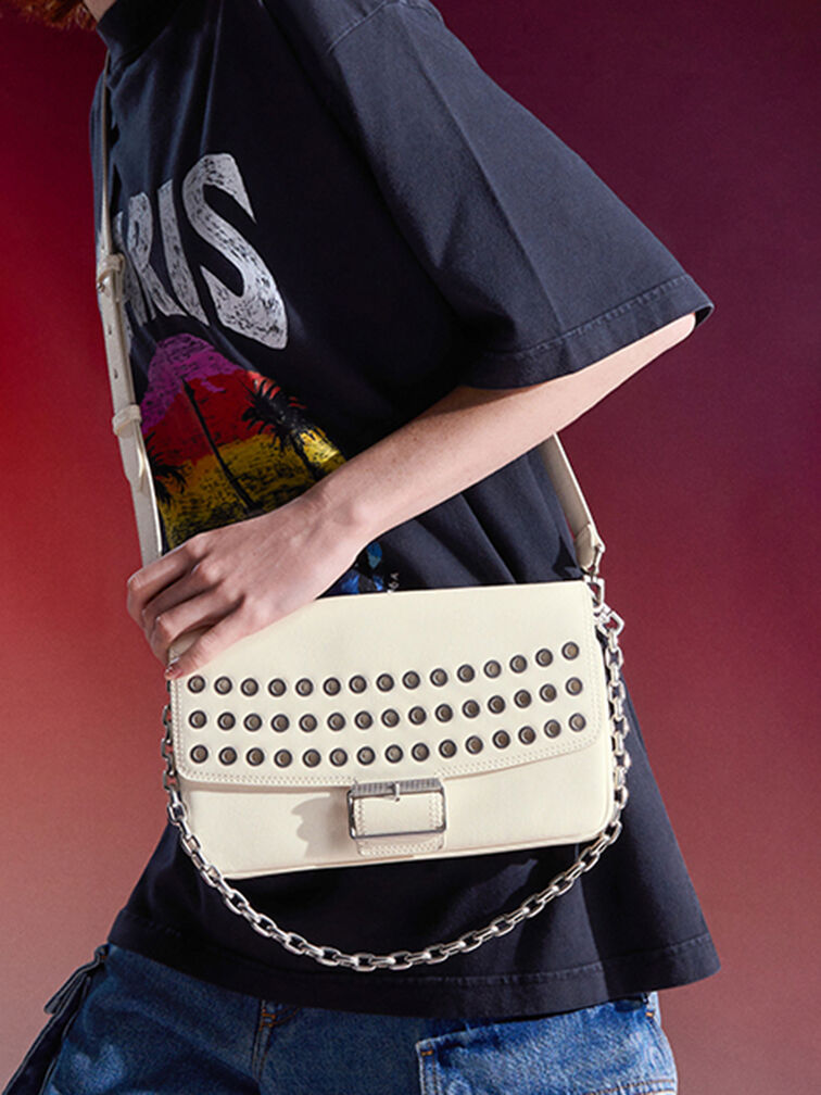 Liv Grommet Chain-Handle Shoulder Bag, Cream, hi-res