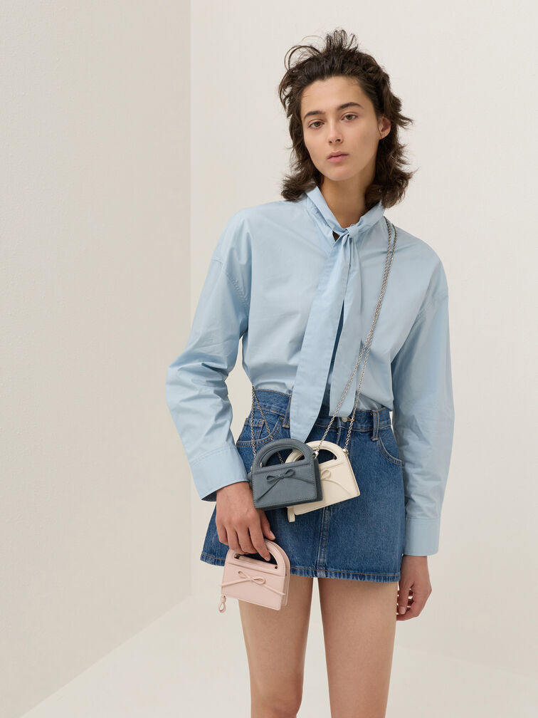 Reese Bow Top Handle Wristlet, Smoky Blue, hi-res