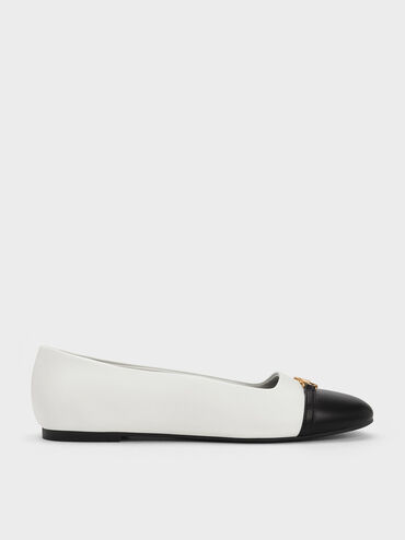 Metallic Accent Two-Tone Ballerinas, White, hi-res