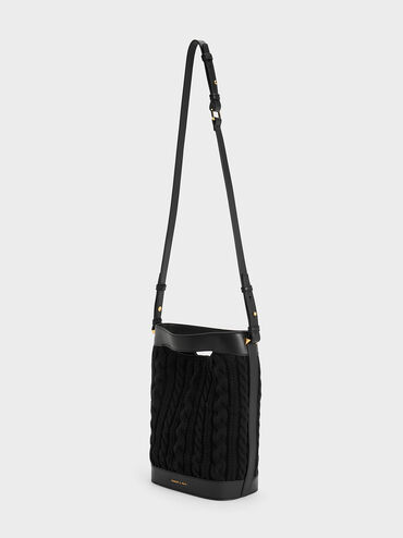 Apolline Textured Knit Bucket Bag, Black, hi-res