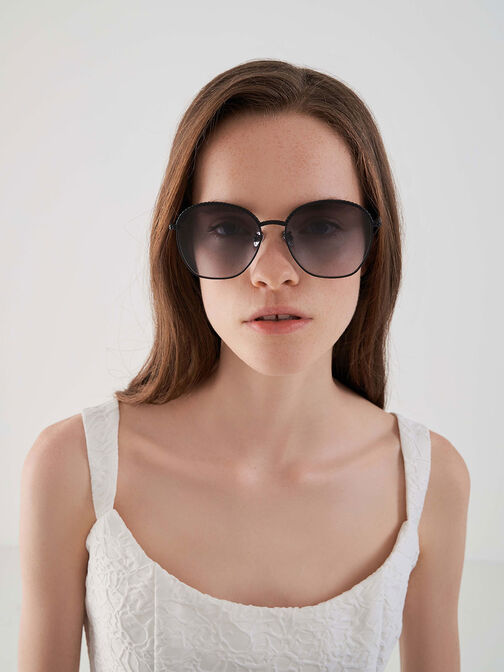 Braided Butterfly Sunglasses, Black, hi-res