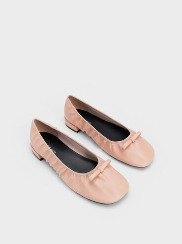 Bow Ruched Ballerinas, Nude, hi-res