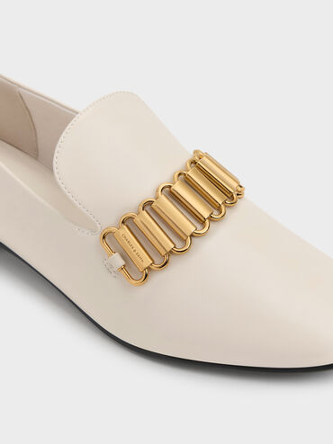 Metallic-Accent Loafers, Chalk, hi-res
