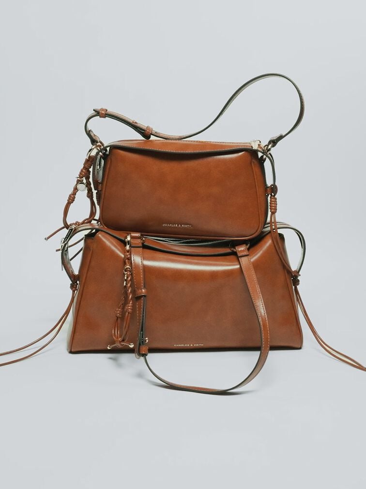 Haylen Braided-Charm Shoulder Bag, Distressed Tan, hi-res